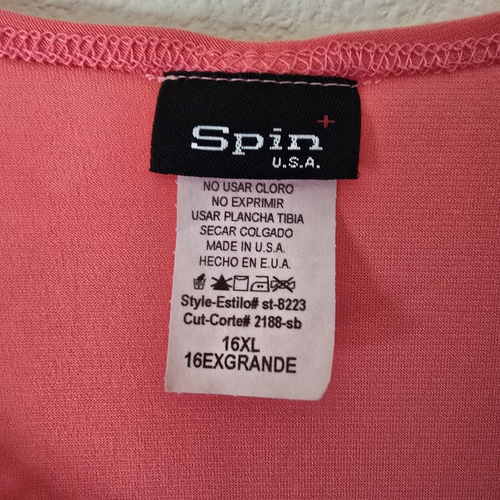 Spin Faux Wrap Top Womens XL V-Neck Coral Y2k 90s Ruched Coquette Bling USA Made - Picture 2 of 7